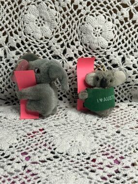Vintage 1980s Mini Plush Animal Clip-On Lot - Elephant and Koala